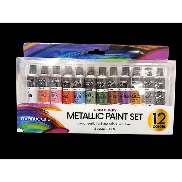 Artist Quality METALLIC Paint Set 12 Tubes Blends Easily Brilliant Non Toxic - Picture 2 of 14